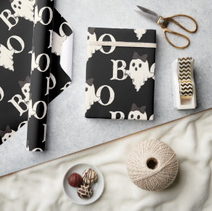 Schattige Halloween-inpakpapier - "Boo" Ghost Cadeaupapier
