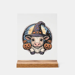 Schattige Halloween Kalf Heksenhoed Vintage Gravur Acryl Bord