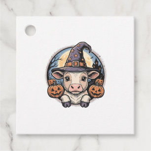 Schattige Halloween Kalf Heksenhoed Vintage Gravur Bedankjes Labels