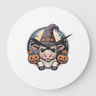 Schattige Halloween Kalf Heksenhoed Vintage Gravur Grote Klok