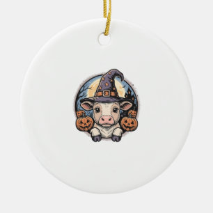 Schattige Halloween Kalf Heksenhoed Vintage Gravur Keramisch Ornament