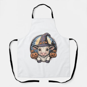 Schattige Halloween Kalf Heksenhoed Vintage Gravur Schort