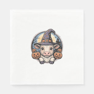 Schattige Halloween Kalf Heksenhoed Vintage Gravur Servet
