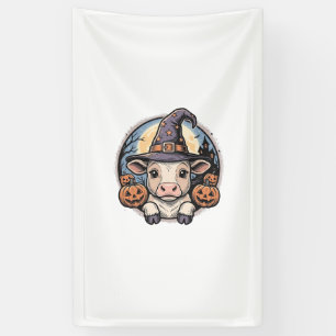 Schattige Halloween Kalf Heksenhoed Vintage Gravur Spandoek