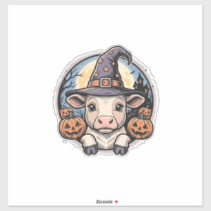 Schattige Halloween Kalf Heksenhoed Vintage Gravur Sticker