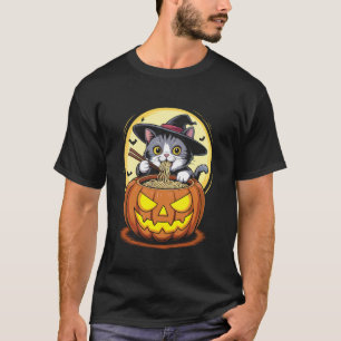 Schattige Halloween Kat Heks Ramen Noedels Pompoen T-shirt