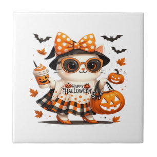 Schattige Halloween Kat � Kawaii Heksenkitty met P Tegeltje