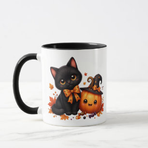 Schattige Halloween kat met pompoen Mok