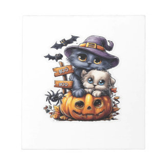 Schattige Halloween kat sticker � Heksenhoed, Pomp Notitieblok