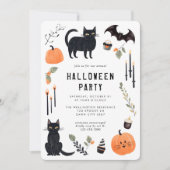 Schattige Halloween Kat Vleermuis Pompoen Feestje Kaart (Voorkant)