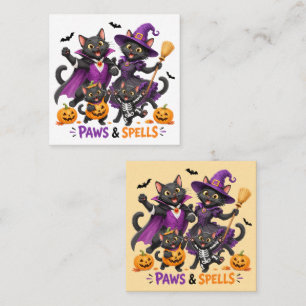 Schattige Halloween kattenpoten en toverspreuken Vierkante Visitekaartje