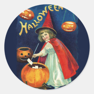 Schattige Halloween kind heksen en pompoen sticker