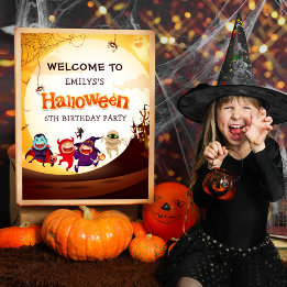 Schattige Halloween Kinder Oranje Verjaardagsfeest Poster