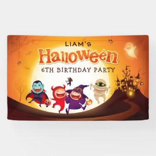 Schattige Halloween Kinder Oranje Verjaardagsfeest Spandoek