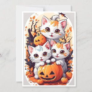 Schattige Halloween Kittens met Pompoen Kaart - 3