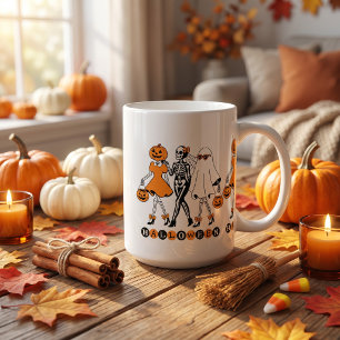 Schattige Halloween-meisjes skelet geest pompoen Koffiemok