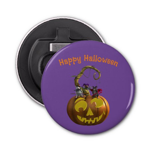 Schattige Halloween Mouse Trio Button Flesopener (Voorkant)