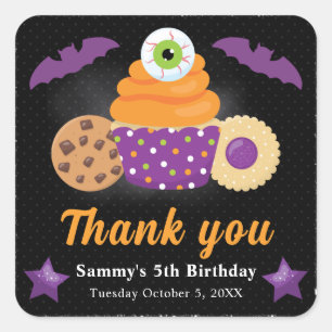 Schattige Halloween Oogbal Cupcake Kinderverjaarda Vierkante Sticker