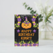 Schattige Halloween Pompoen Bloemige Gelukkige Ver Briefkaart (Staand voorkant)