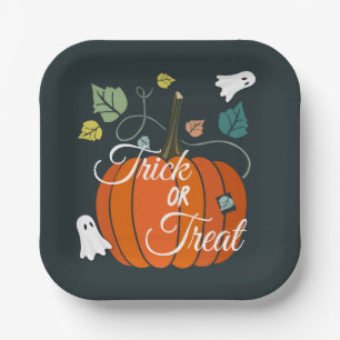 Schattige Halloween pompoen en spoken trick or tre Papieren Bordje