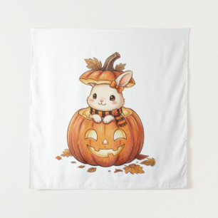 Schattige Halloween Pompoen Konijn - Knus Herfst K Wandkleed