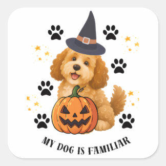 Schattige Halloween Poodle Heks met Pompoen Vierkante Sticker
