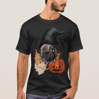 Schattige Halloween Pug - Pug in heksenzwarte hoed T-shirt