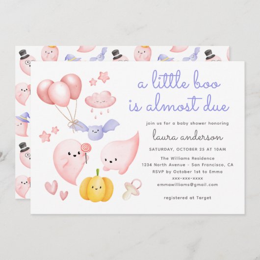 Schattige Halloween Roze Geest Een Beetje Boo Baby Kaart (Voorkant / Achterkant)