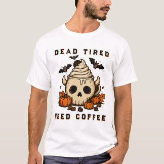 Schattige Halloween Schedel Koffie Pompoen Kunst T-shirt