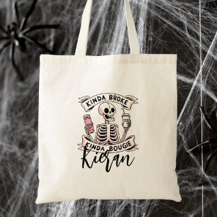 Schattige Halloween-skelet moderne typografie Tote Bag