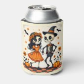 Schattige Halloween Skeleton Paar in Sinaasappel Blikjeskoeler (Blikje Achterkant)