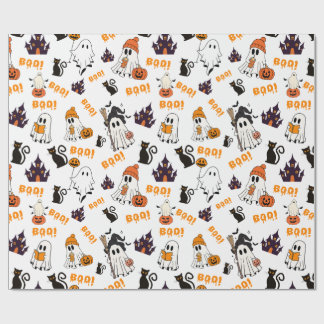 Schattige Halloween spookpatroon – Spooky Black Ca Cadeaupapier
