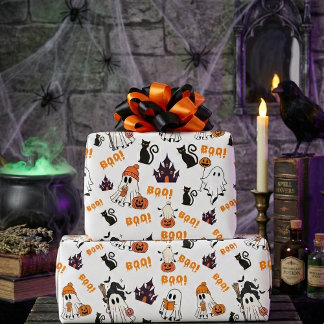 Schattige Halloween spookpatroon – Spooky Black Ca Cadeaupapier