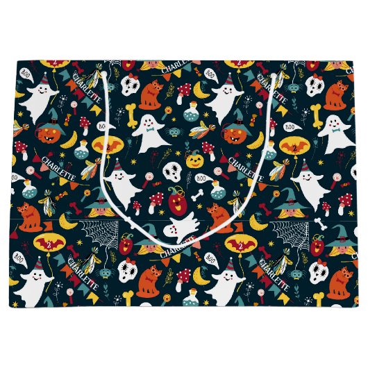 Schattige Halloween Verjaardag Naam toevoegen Ghos Groot Cadeauzakje (Voorkant)