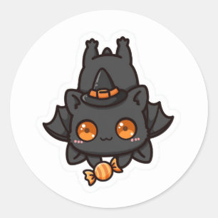 Schattige Halloween Vleermuis Heks Snoep Ronde Sticker