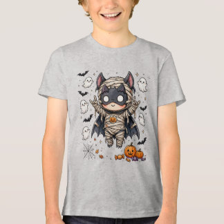 Schattige Halloween Vleermuis Mumie met Pompoen Tri-Blend Shirt