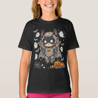 Schattige Halloween-vleermuis-mummie met pompoen T-shirt