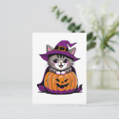 Schattige Halloween Witch Cat Briefkaart (Staand voorkant)