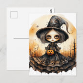 Schattige Halloween Witch Doll Briefkaart (Voorkant / Achterkant)
