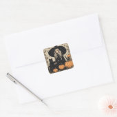 Schattige  Halloween Witch met Black Cat Vierkante Sticker (Envelop)