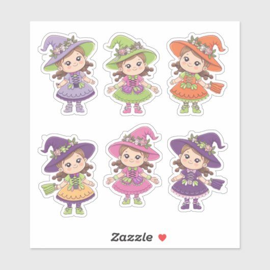 Schattige Halloween Witches Sticker Sheet (Vel)