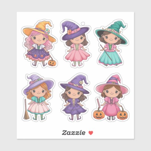 Schattige Halloween Witches Sticker Sheet (Vel)