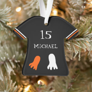Schattige Halloween zwart, oranje, wit gepersonali Ornament