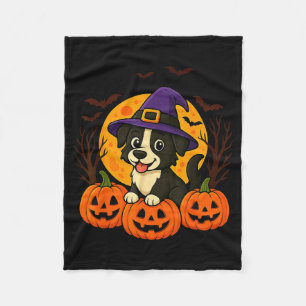 Schattige Halloween Zwarte Hond Met Heksenhoed En Fleece Deken