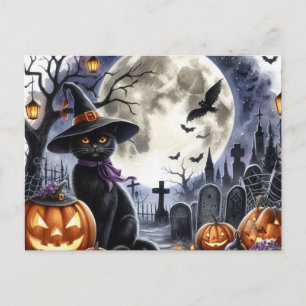 Schattige Halloween Zwarte Kat Ansichtkaart Briefkaart