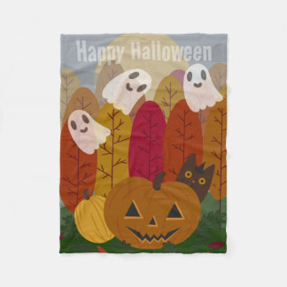 Schattige Halloween Zwarte Kat en Geesten Herfst P Fleece Deken