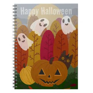 Schattige Halloween Zwarte Kat en Geesten Herfst P Notitieboek
