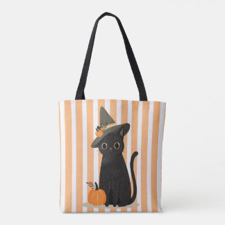 Schattige Halloween Zwarte Kat met Heksenhoed Pomp Draagtas