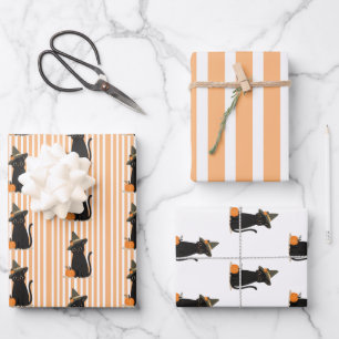 Schattige Halloween Zwarte Kat met Heksenhoed Pomp Inpakpapier Vel