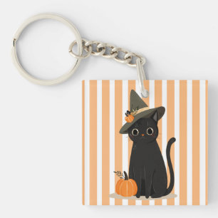 Schattige Halloween Zwarte Kat met Heksenhoed Pomp Sleutelhanger